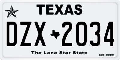 TX license plate DZX2034