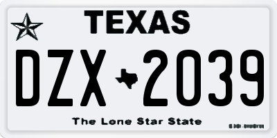 TX license plate DZX2039