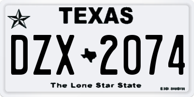 TX license plate DZX2074