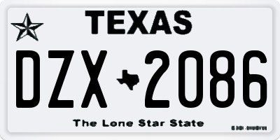 TX license plate DZX2086