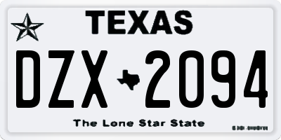 TX license plate DZX2094