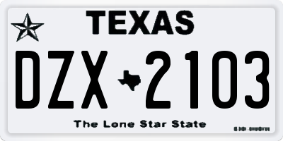 TX license plate DZX2103