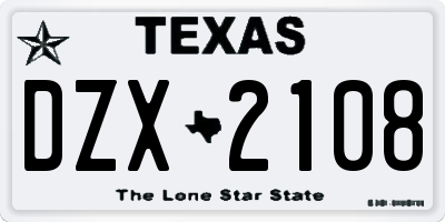 TX license plate DZX2108