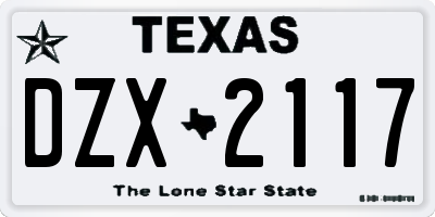 TX license plate DZX2117