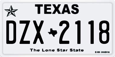 TX license plate DZX2118