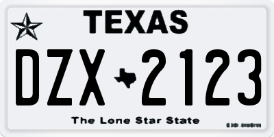 TX license plate DZX2123