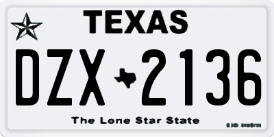 TX license plate DZX2136