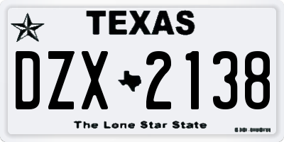 TX license plate DZX2138
