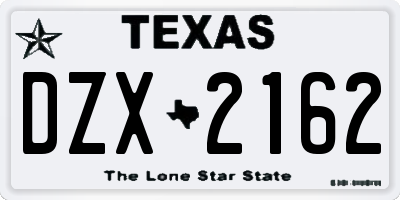 TX license plate DZX2162