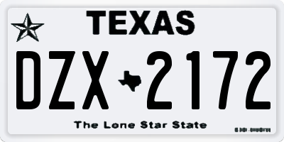 TX license plate DZX2172