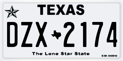 TX license plate DZX2174