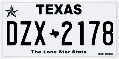 TX license plate DZX2178