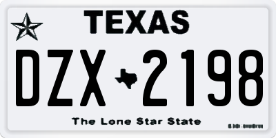 TX license plate DZX2198