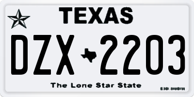 TX license plate DZX2203