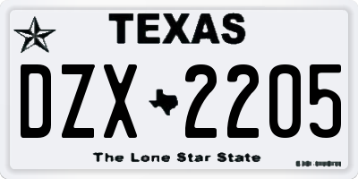 TX license plate DZX2205