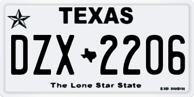TX license plate DZX2206
