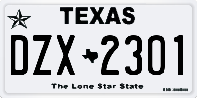 TX license plate DZX2301