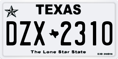 TX license plate DZX2310