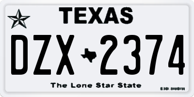 TX license plate DZX2374