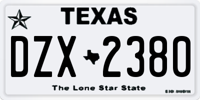 TX license plate DZX2380