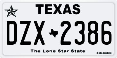 TX license plate DZX2386