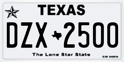 TX license plate DZX2500
