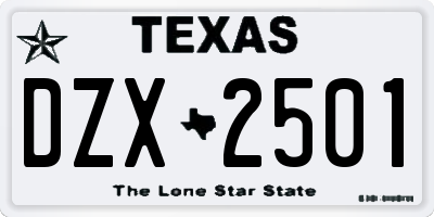 TX license plate DZX2501
