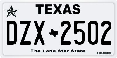 TX license plate DZX2502