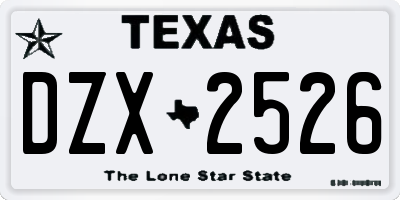 TX license plate DZX2526