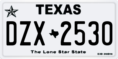 TX license plate DZX2530
