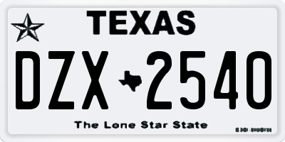 TX license plate DZX2540