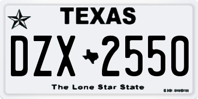 TX license plate DZX2550