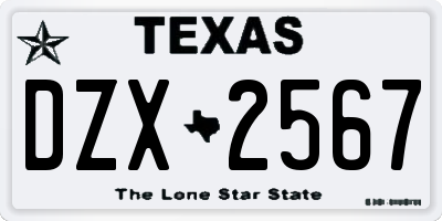 TX license plate DZX2567