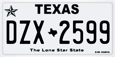 TX license plate DZX2599