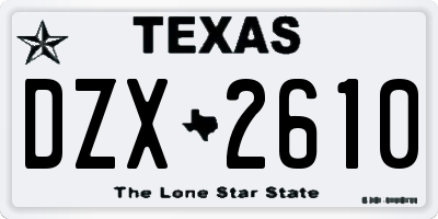 TX license plate DZX2610