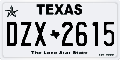 TX license plate DZX2615