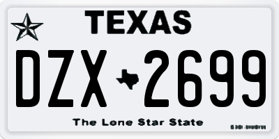 TX license plate DZX2699