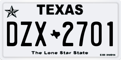 TX license plate DZX2701