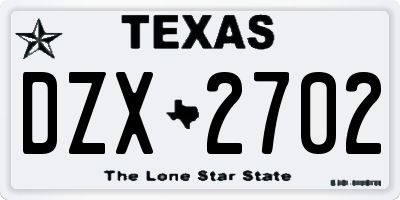 TX license plate DZX2702