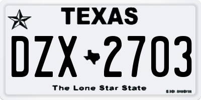 TX license plate DZX2703
