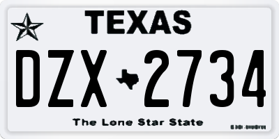 TX license plate DZX2734