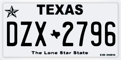 TX license plate DZX2796