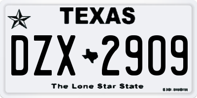TX license plate DZX2909