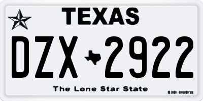 TX license plate DZX2922