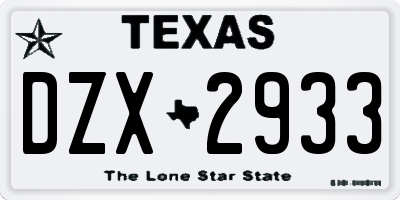 TX license plate DZX2933