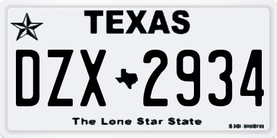 TX license plate DZX2934