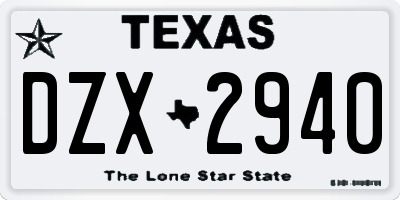 TX license plate DZX2940