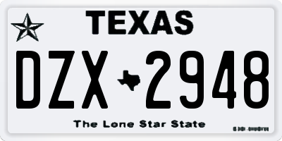 TX license plate DZX2948