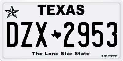 TX license plate DZX2953