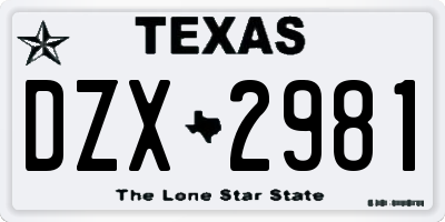 TX license plate DZX2981